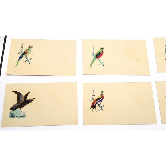 Vintage Feather Bird Place Card or Notecard Set, Mexico Folk Art Lot of 7 - Picture 2 of 5